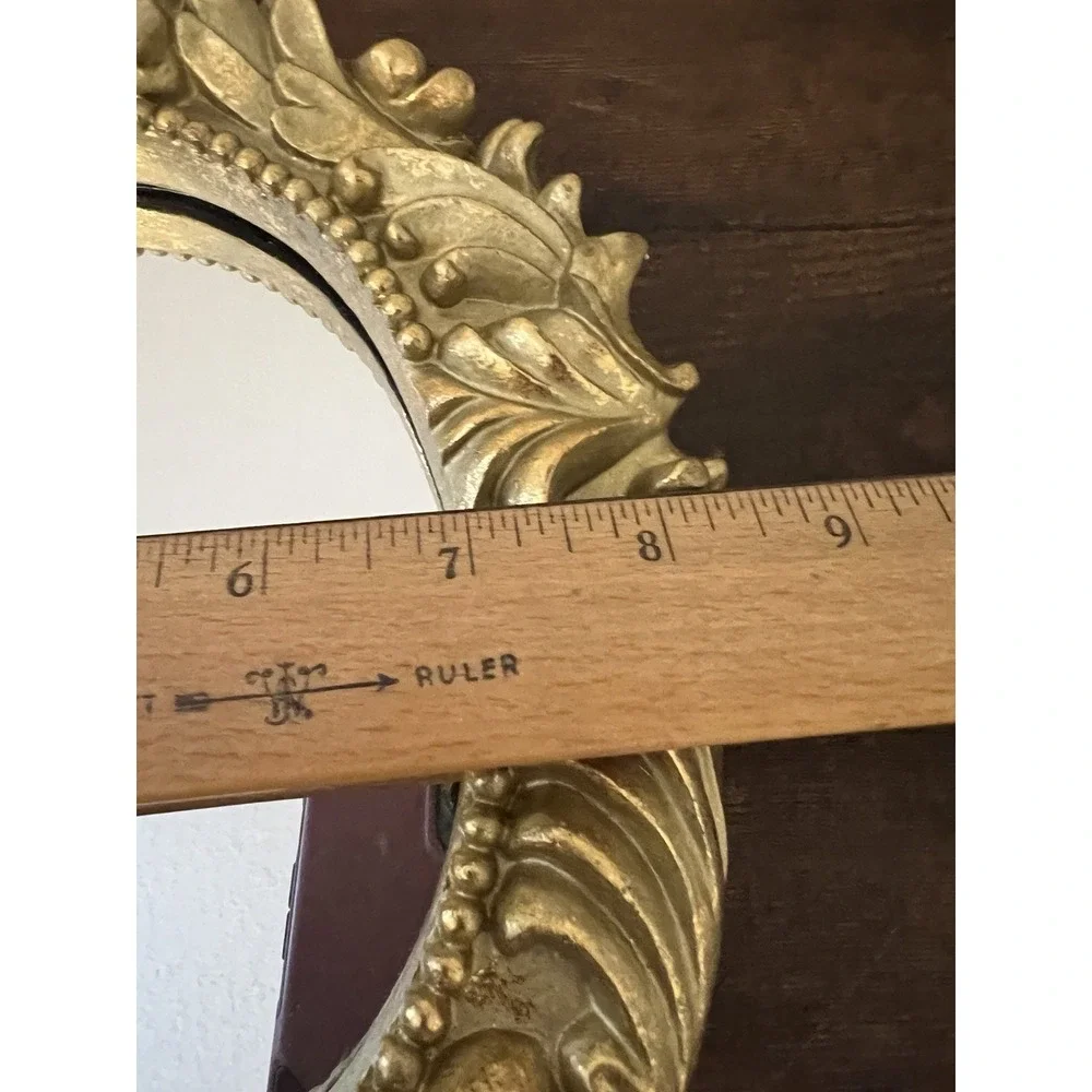 Vintage Hollywood Regency Gold Gilt Ornate Oval Wall Mirror Rococo 11x9 Decor